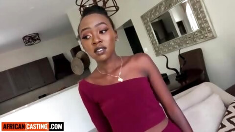 Tiny Ebony Model Spreads Wide To Fit Giant Caucasian Dick