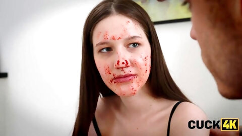 CUCK4K. Young Russian slut Margo Von Tease is fucked in double penetration in front of cuckold husband