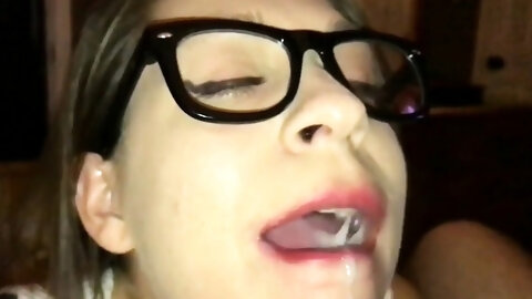 Homemade cum on tongue and swallow