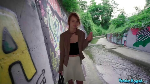 Skinny redhead Ariela Donovan has sex in public