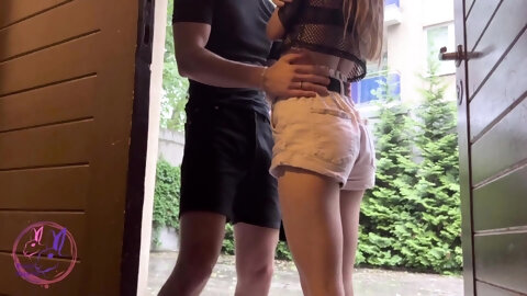 The rain created a romantic atmosphere while fucking with a neighbor